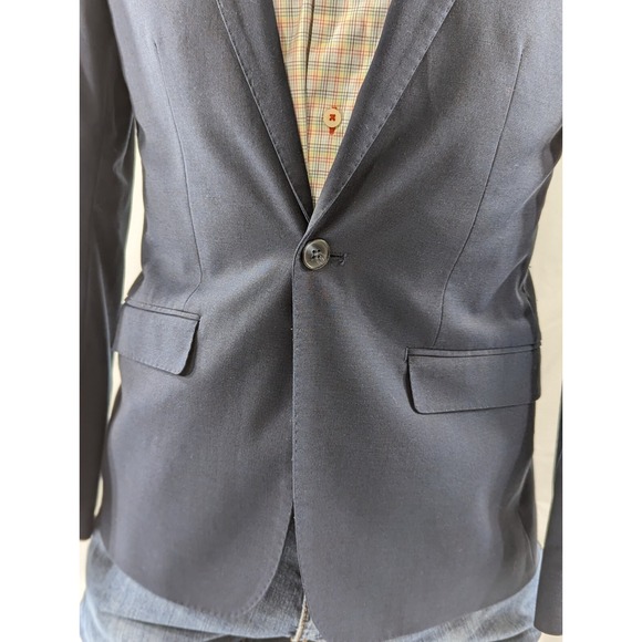 H&M  Slim Fit 1 Button Casual Suit Jacket Blazer Dark Blue Crosshatch Size 36R - Picture 4 of 11